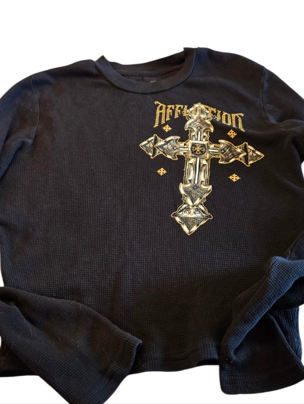 Affliction Black Thermal Long Sleeve Crop Top Size Small
